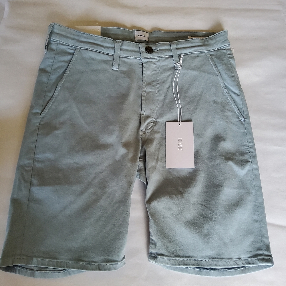 New Edwin Men's Slim Chino Khaki Mason Shorts Blue Fog